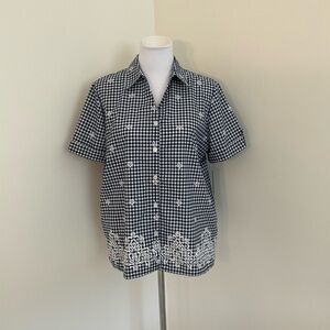 NWT Alfred Dunner Navy and White Check Gingham Tunic Blouse